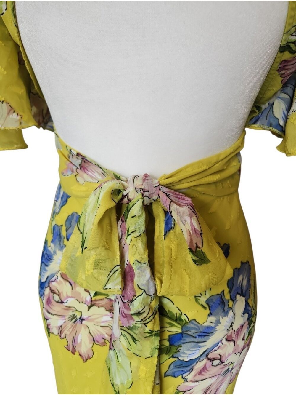 ASOS CHARTREUSE FLORAL V-NECK BACKLESS CROSS CHEST FITTED MAXI DRESS NWOT SIZE 2 - Picture 7 of 11